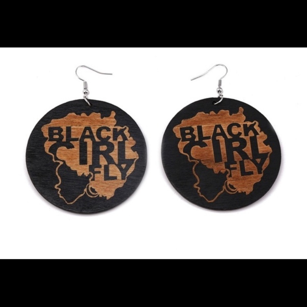 Juneteenth Afro embossed wooden round dangle earrings 4 pair - Picture 6 of 8